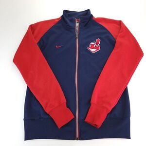 Cleveland Indians Jacket Mens Large Blue Red Nike MLB Baseball Chief Wahoo